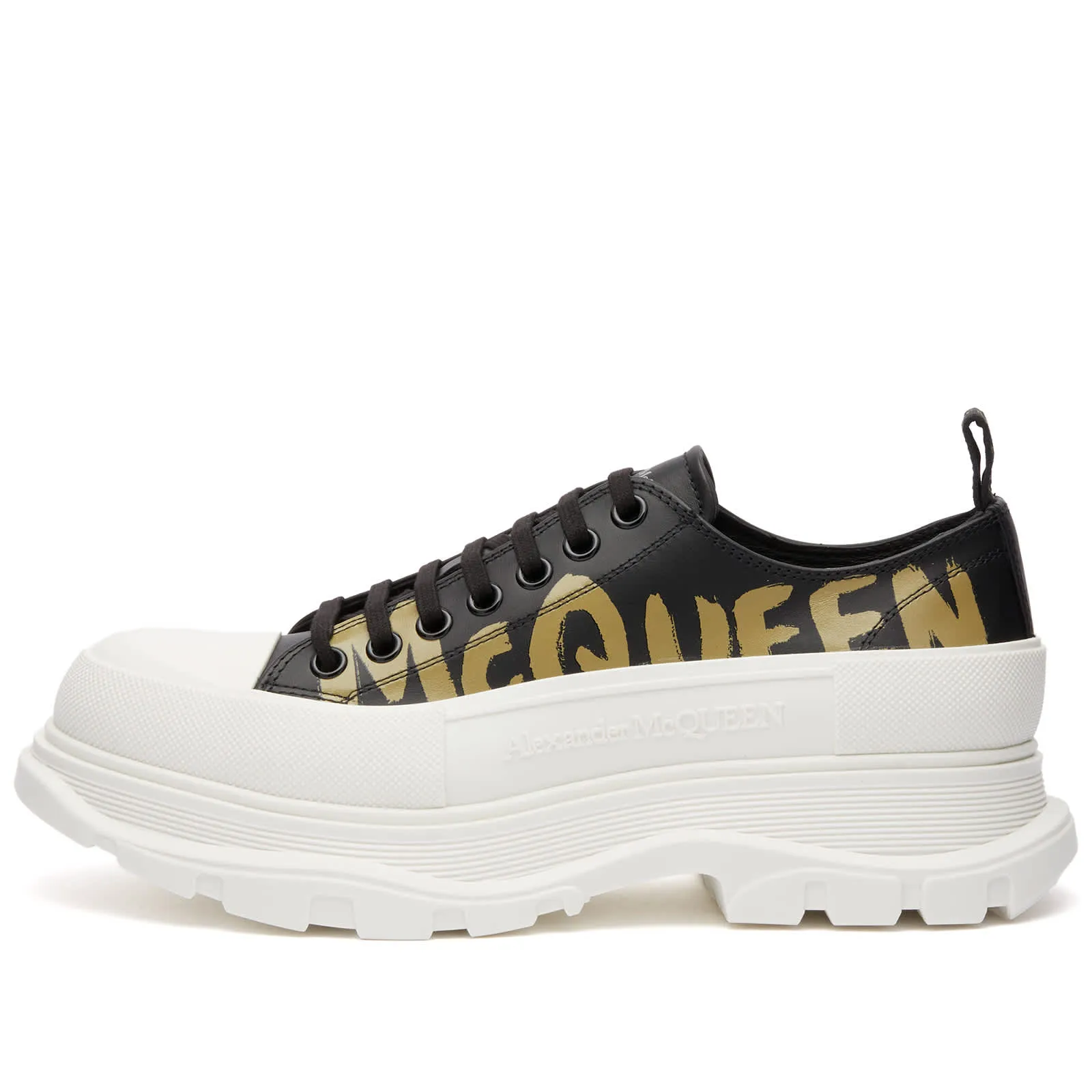 Alexander Mcqueen Tread Slick Graffiti Sneakers, Black, Off White & Khaki