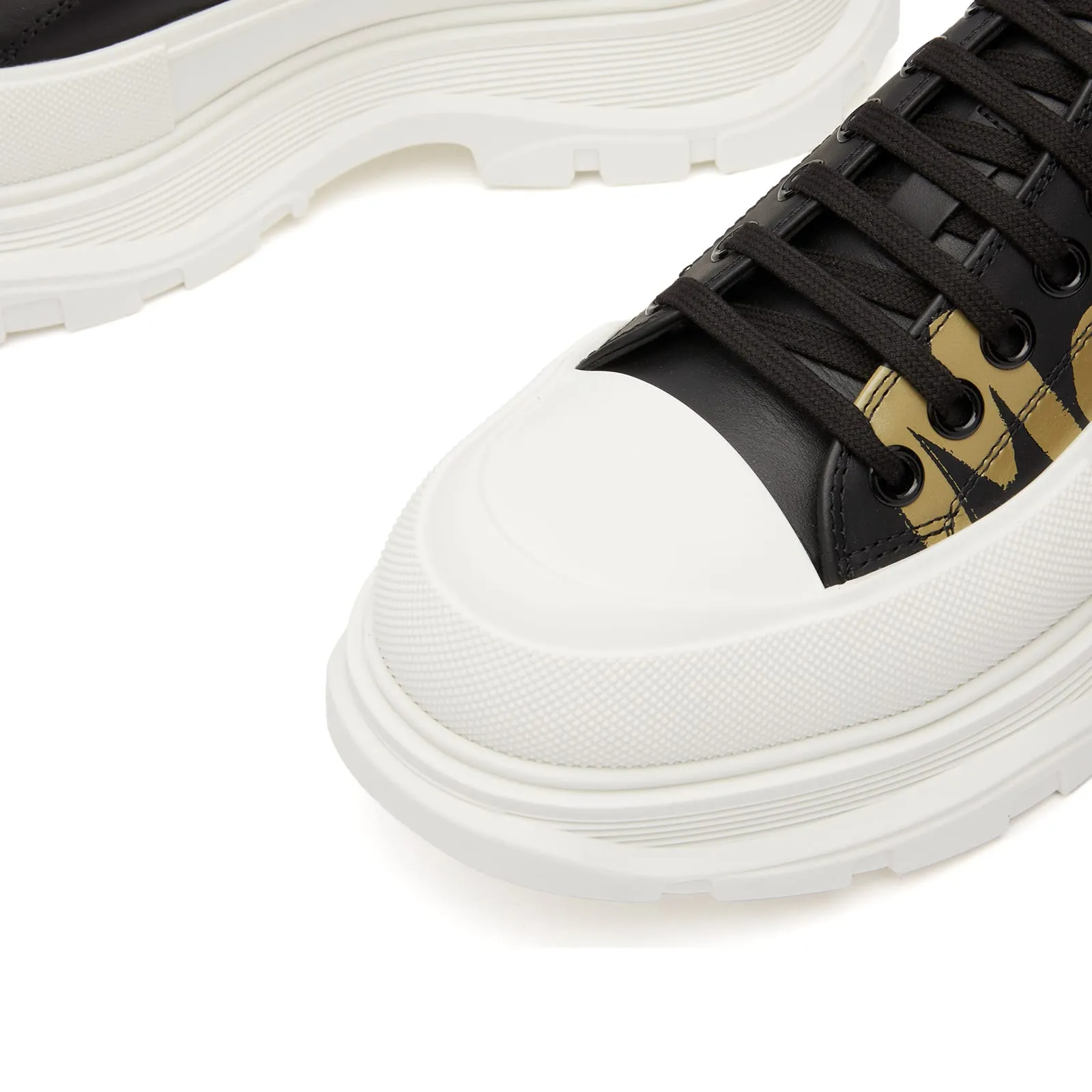 Alexander Mcqueen Tread Slick Graffiti Sneakers, Black, Off White & Khaki