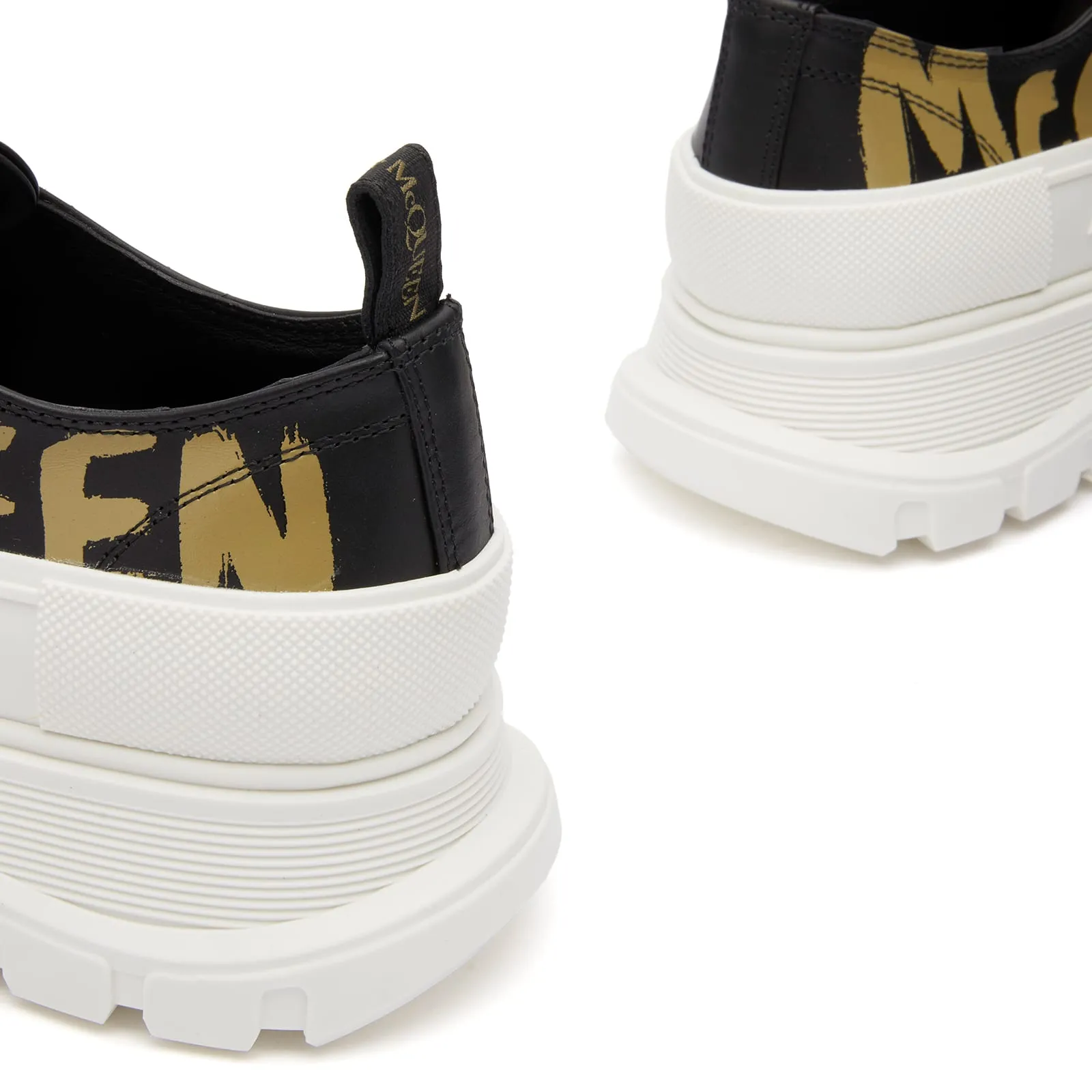 Alexander Mcqueen Tread Slick Graffiti Sneakers, Black, Off White & Khaki