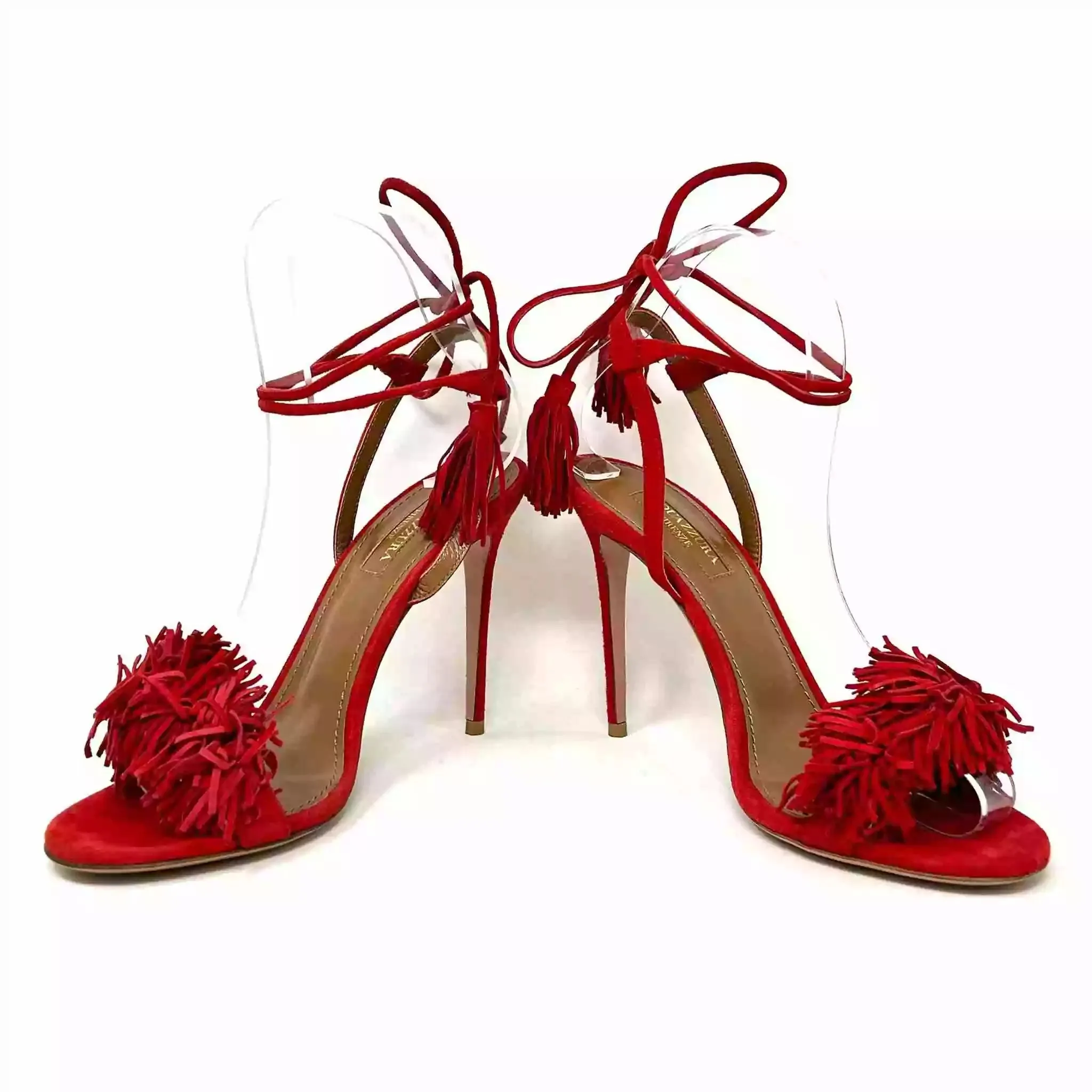 Aquazzura Wild Thing 105 Red Suede Fringed Tassel Heels Sandals 36.5 UK 3.5