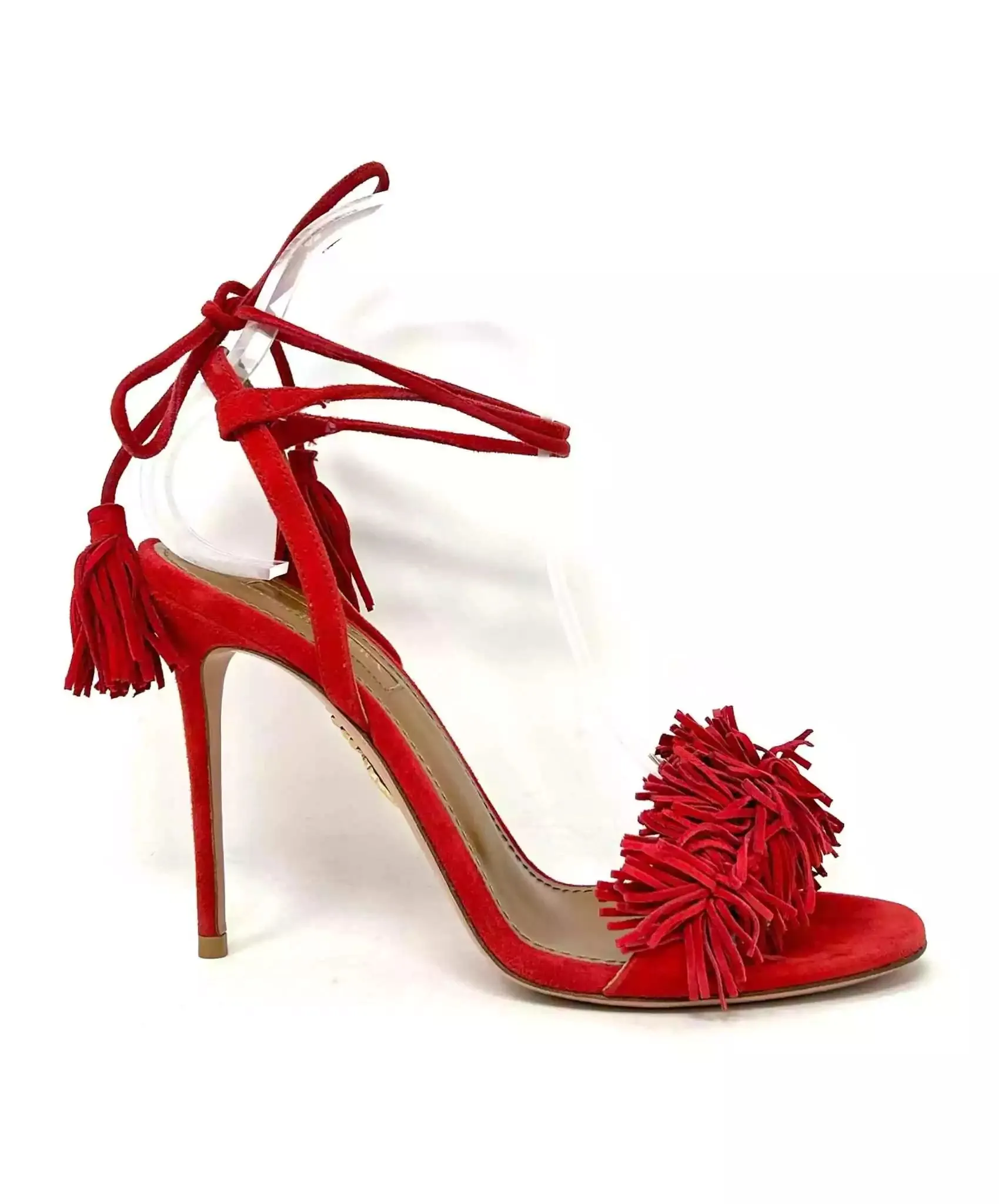 Aquazzura Wild Thing 105 Red Suede Fringed Tassel Heels Sandals 36.5 UK 3.5