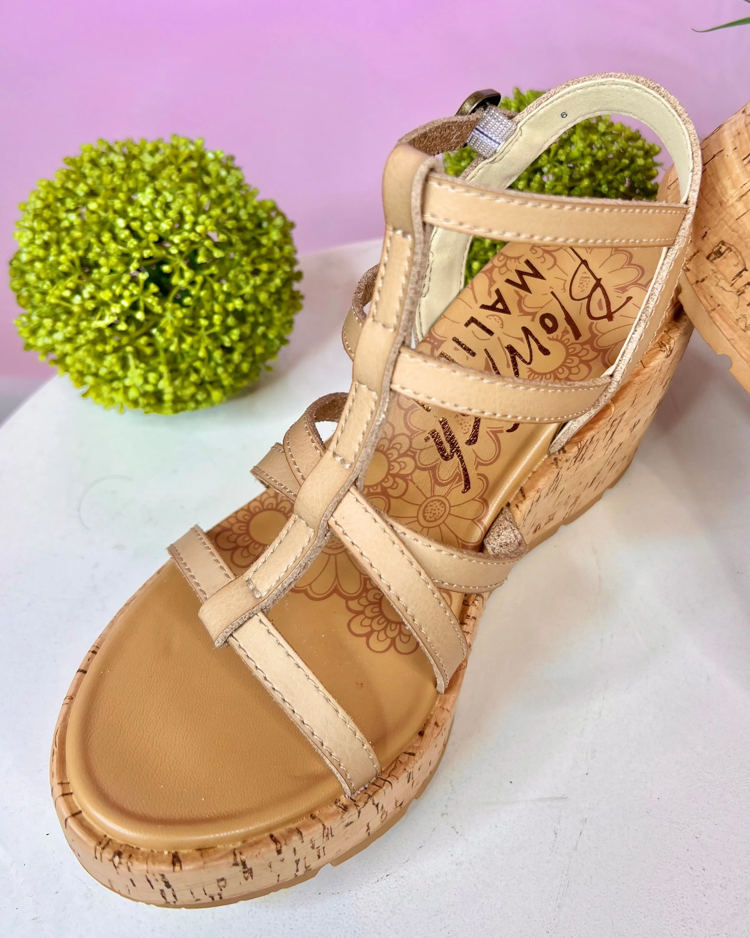 Bahamas Blowfish Malibu Vegan Leather Cashew Color Wedge Heels