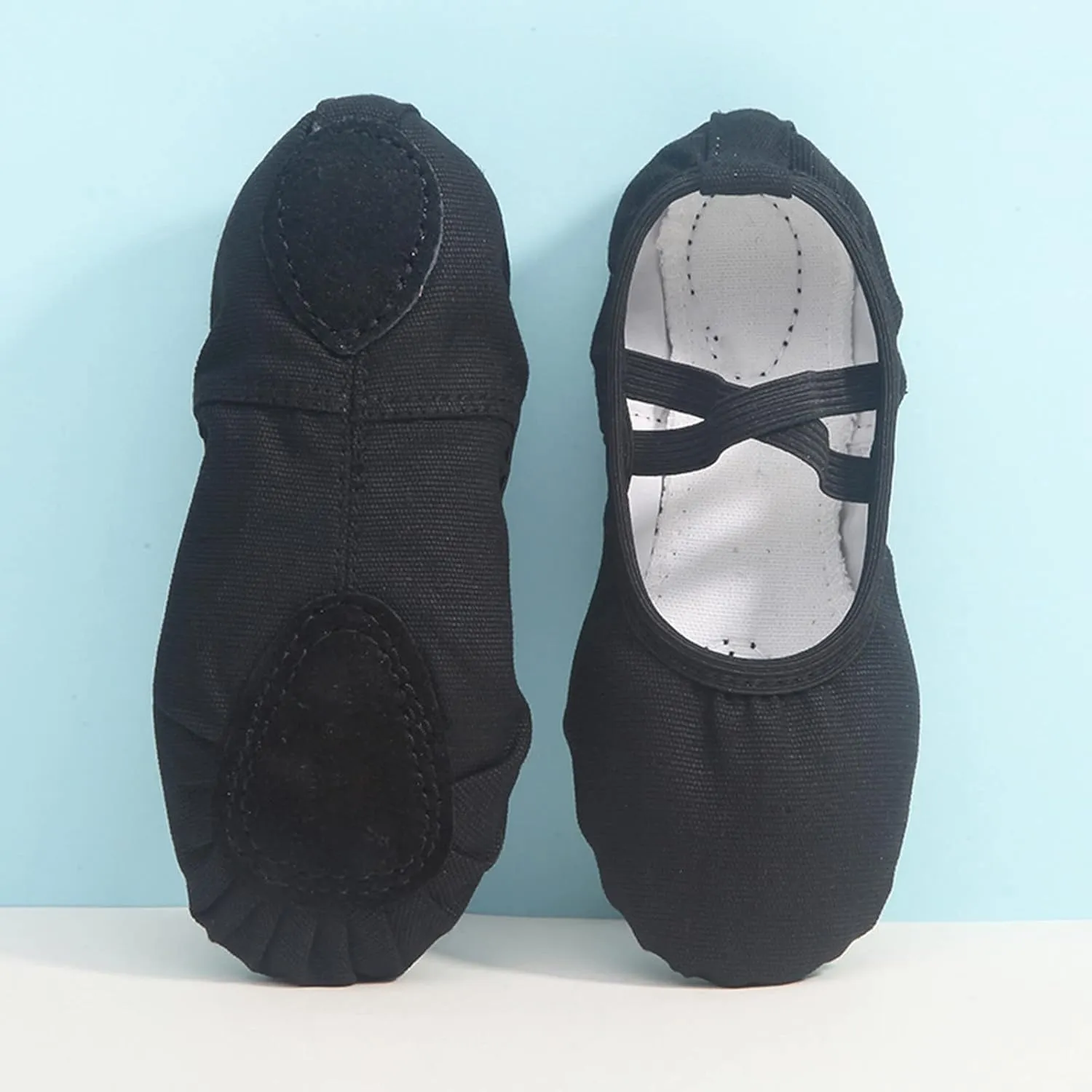 Canvas Ballet Shoes for Girls Toddler Kids Dance Practice Slippers Split Soft Elastic Laces Yoga Flat Shoes