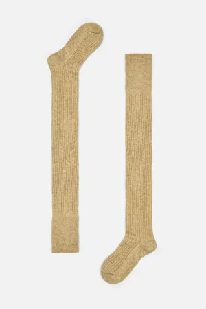 Cream Over The Knee Socks