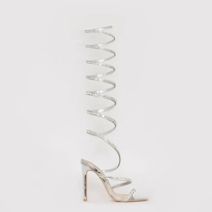 Crystal Strap Gladiator Over The Knee Sandal Boots