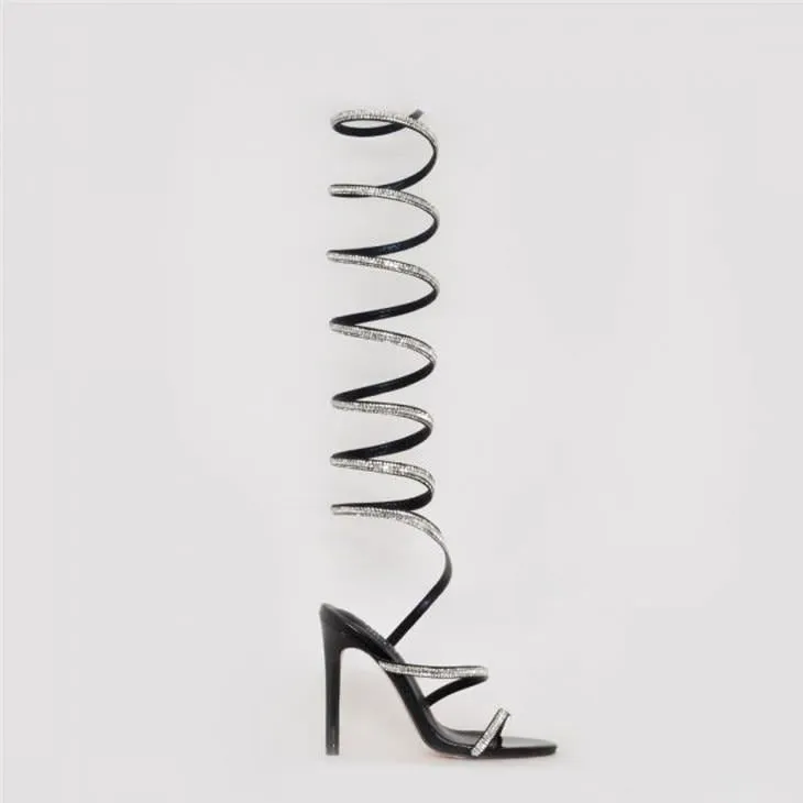 Crystal Strap Gladiator Over The Knee Sandal Boots