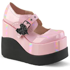 Demonia VOID-38 | Baby Pink Hologram Patent Mary Janes