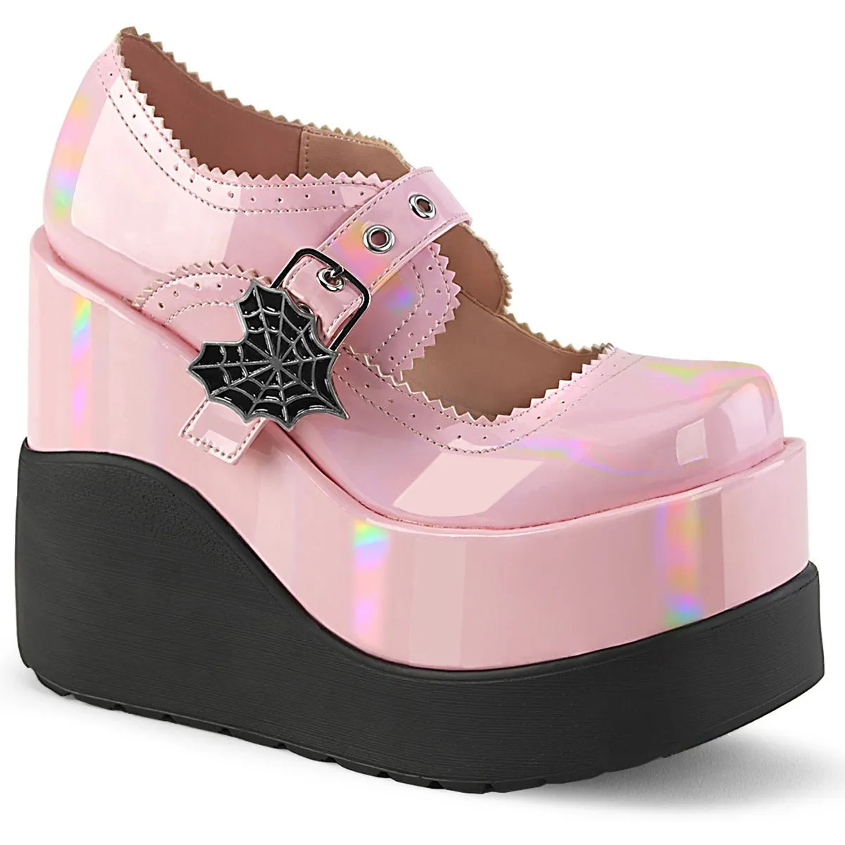 Demonia VOID-38 | Baby Pink Hologram Patent Mary Janes