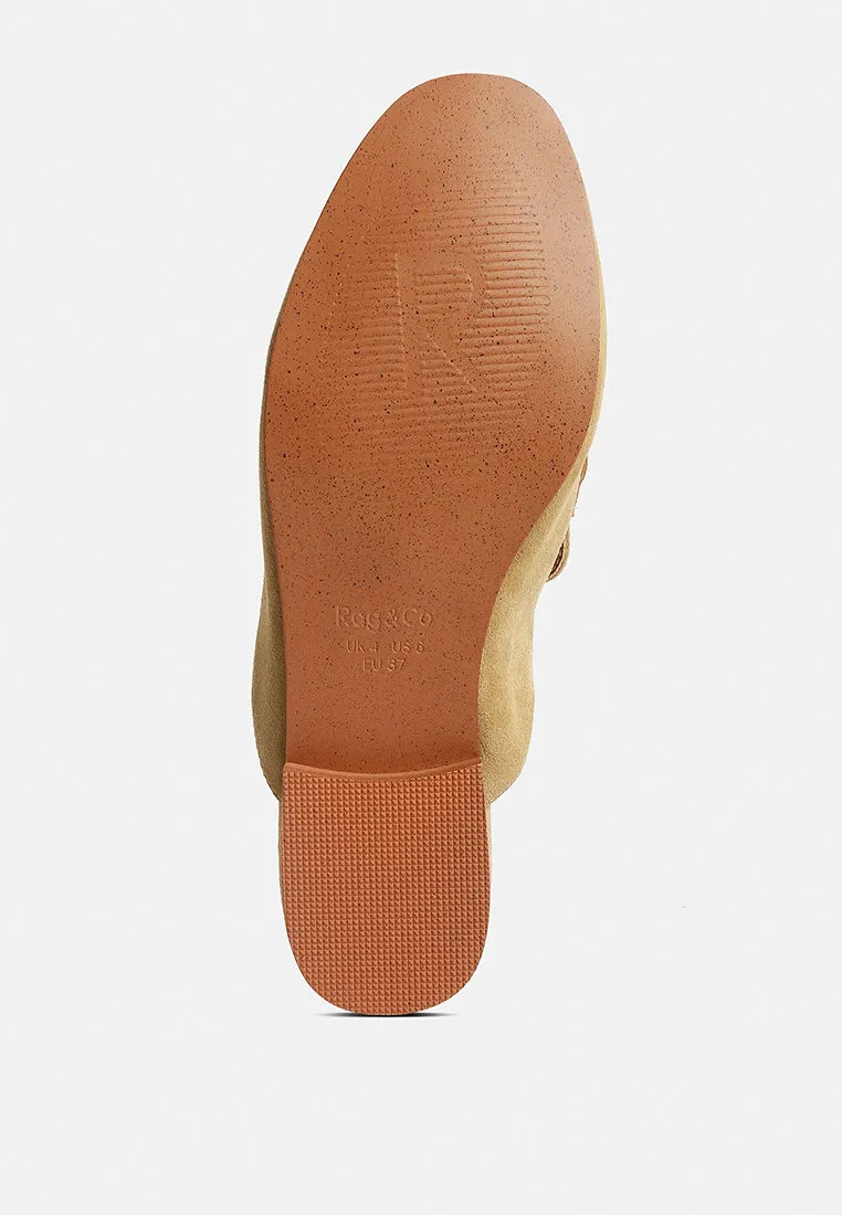 KRIZIA Chunky Chain Suede Slip On Mules in Sand