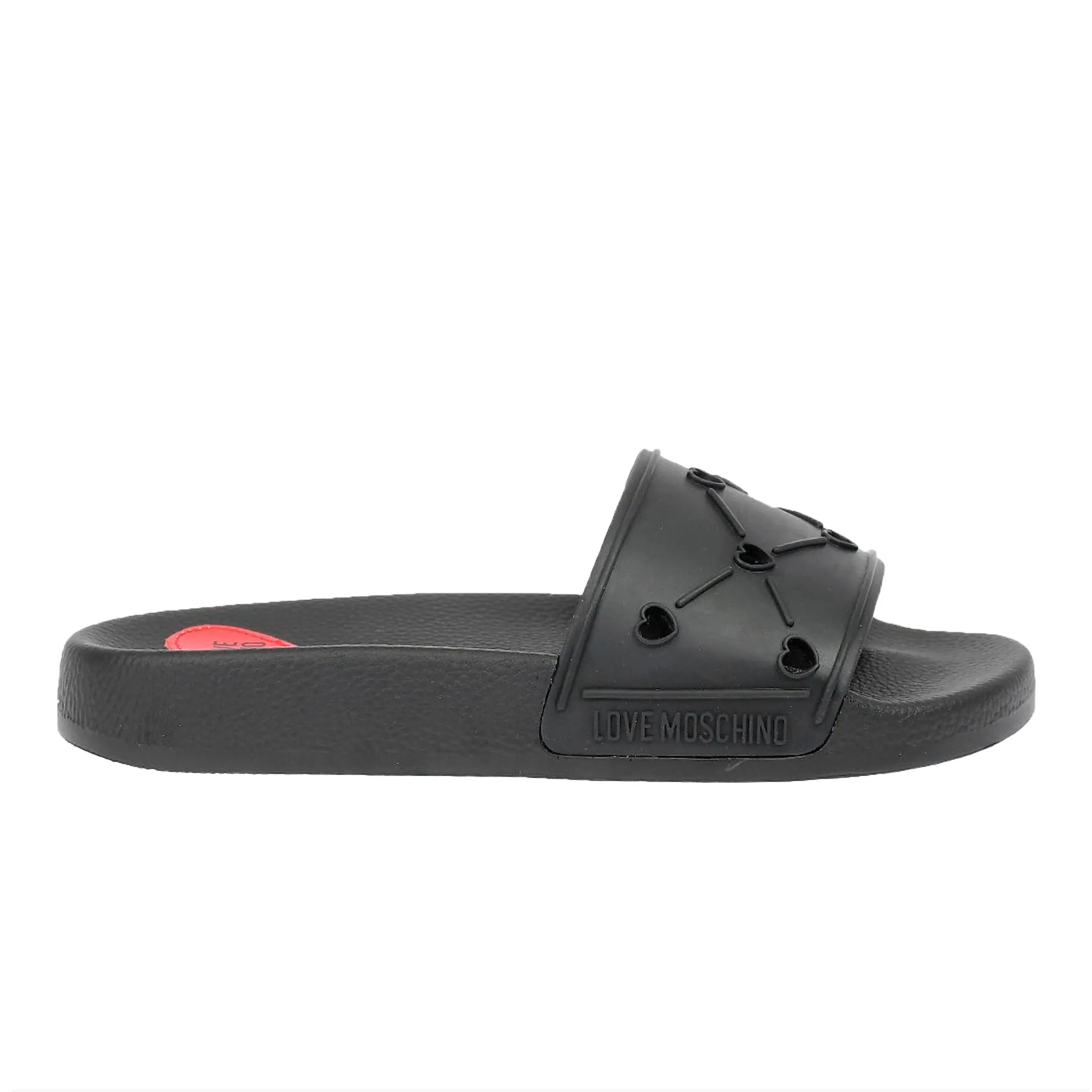 Love Moschino Womens Cut-Out Heart Black Slides
