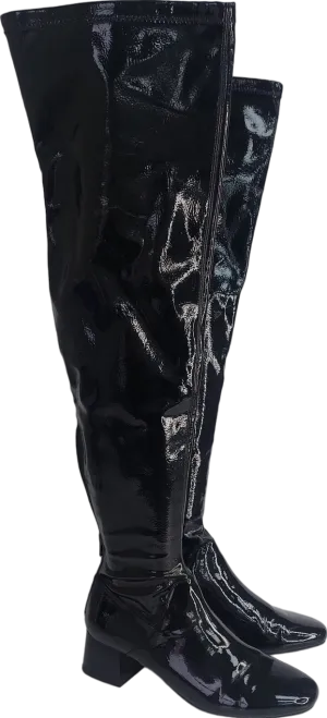 MANGO Black OVER THE KNEE Patent Boots UK 4 EU 37 