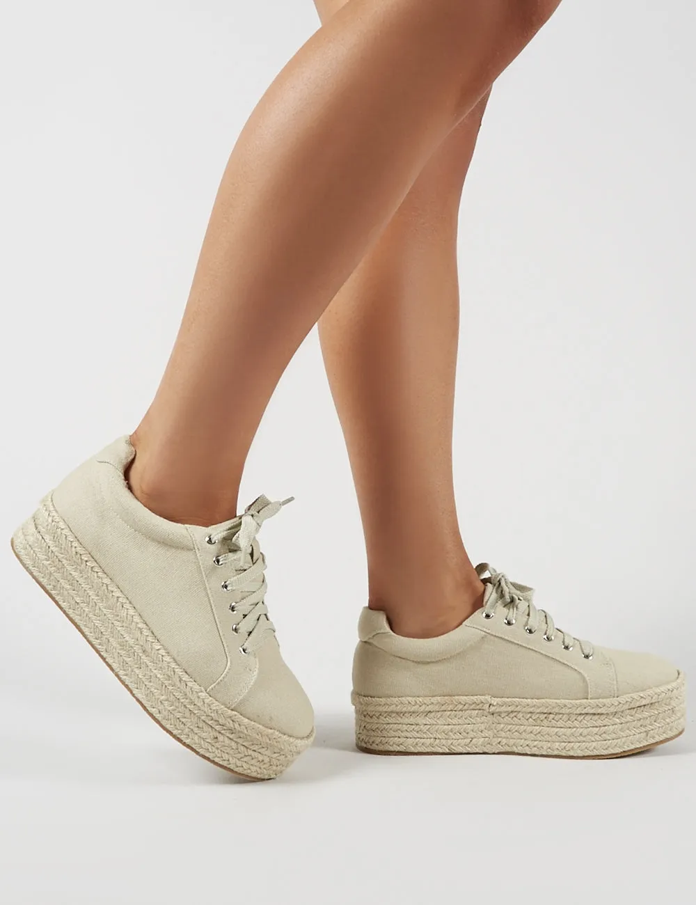 Paloma Espadrille Flatform Trainers in Beige Canvas
