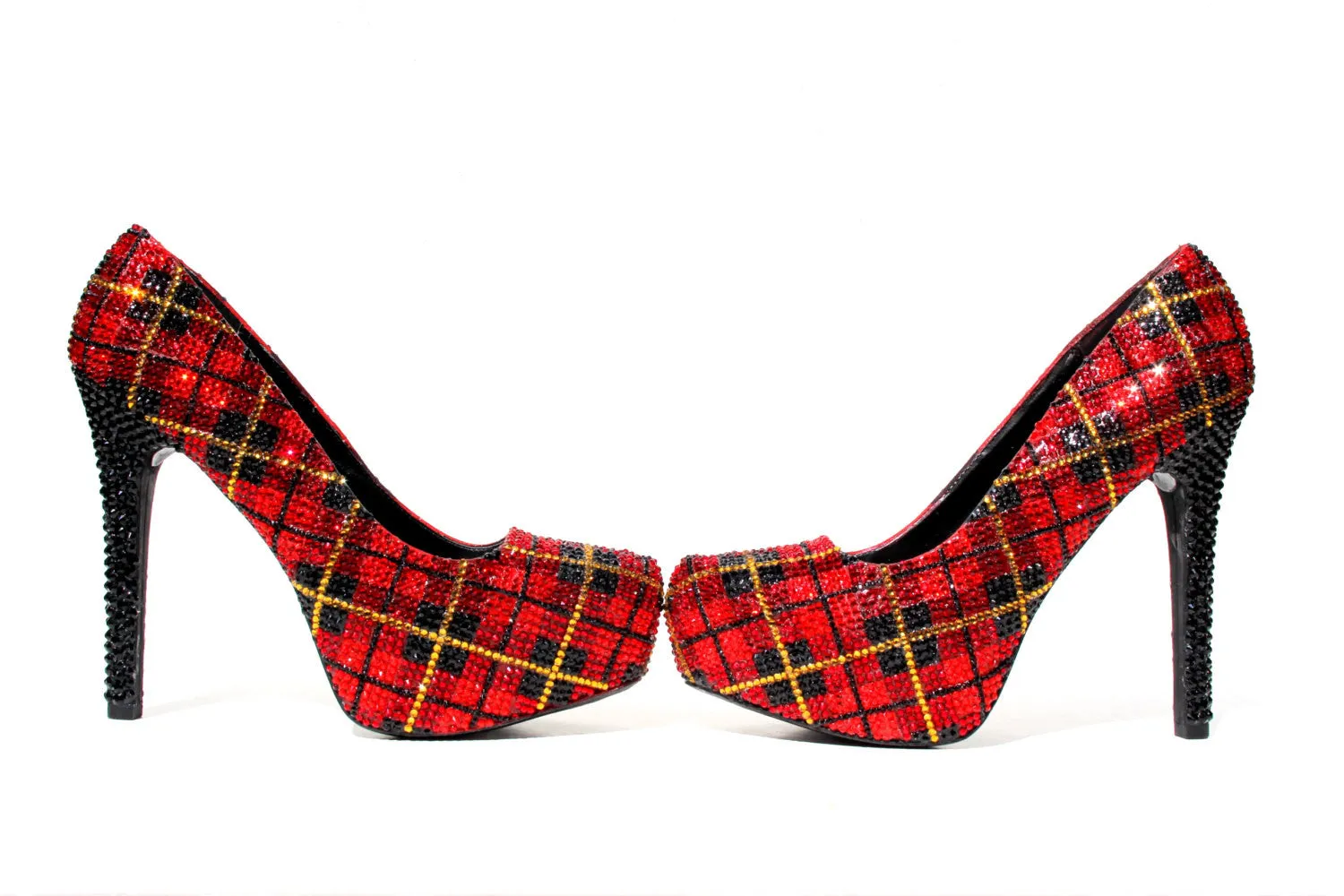 Plaid Crystal High Heels