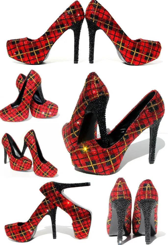 Plaid Crystal High Heels