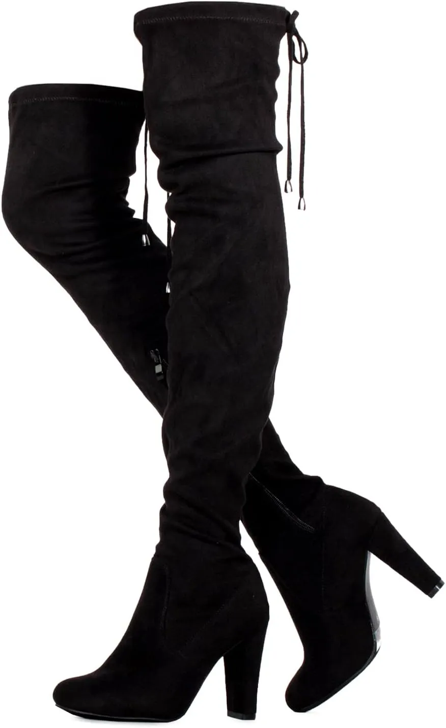 RF ROOM OF FASHION Chateau Women's Over The Knee Block Heel Stretch Boots (Regular & Wide Calf)