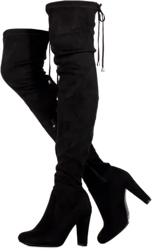 RF ROOM OF FASHION Chateau Women's Over The Knee Block Heel Stretch Boots (Regular & Wide Calf)