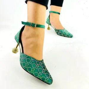 Spunkz Rhinestone Decor Dynamite Green Velvet Wedding Heels