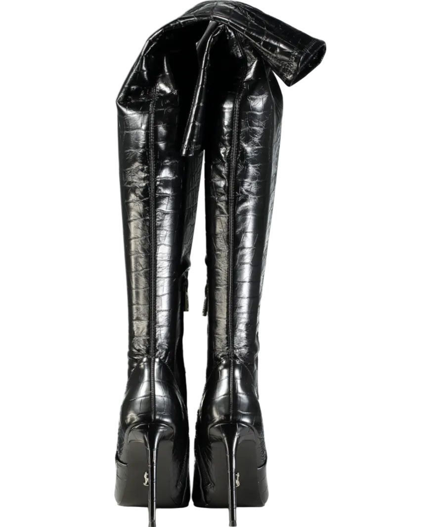 STEVE MADDEN Black Croc Over The Knee Heel Boots UK 6 EU 39 