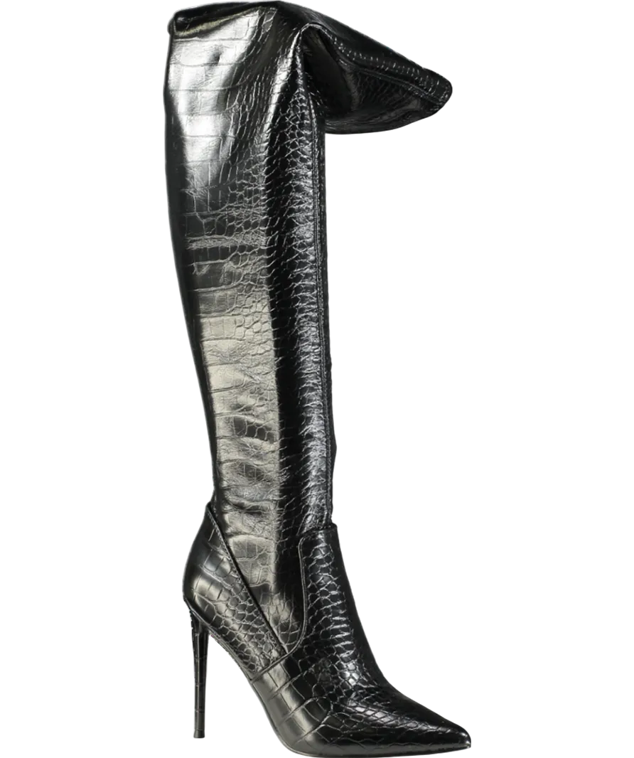 STEVE MADDEN Black Croc Over The Knee Heel Boots UK 6 EU 39 