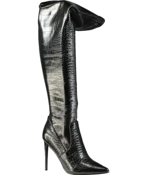 STEVE MADDEN Black Croc Over The Knee Heel Boots UK 6 EU 39 