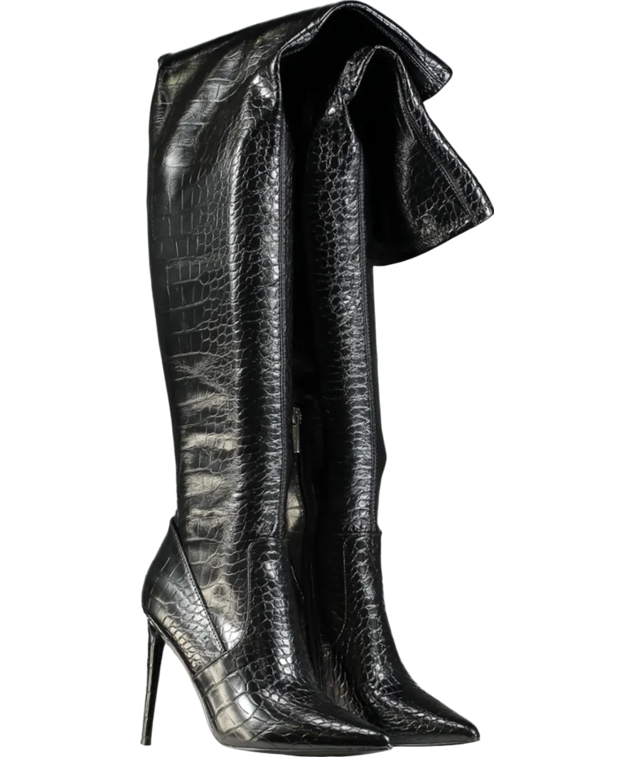 STEVE MADDEN Black Croc Over The Knee Heel Boots UK 6 EU 39 