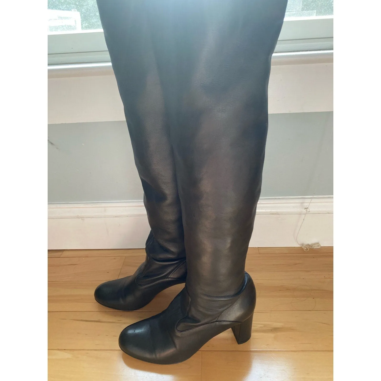 Valentino Black Lambskin Leather Over The Knee Boots Size 39