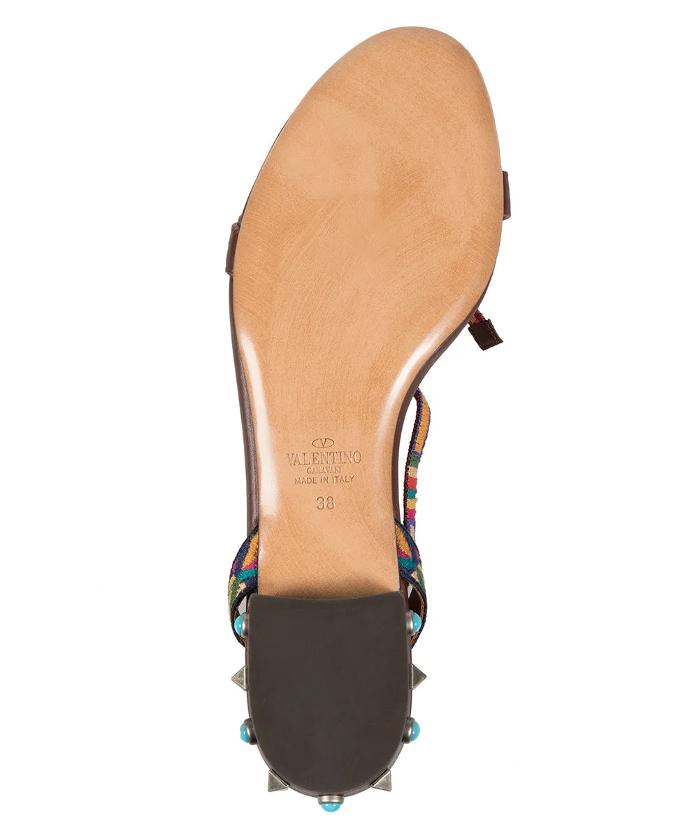 Valentino Light Brown Rockstud Rolling Sandals