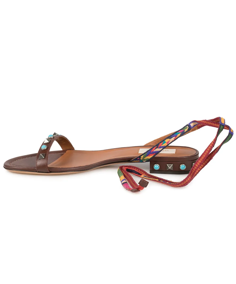 Valentino Light Brown Rockstud Rolling Sandals