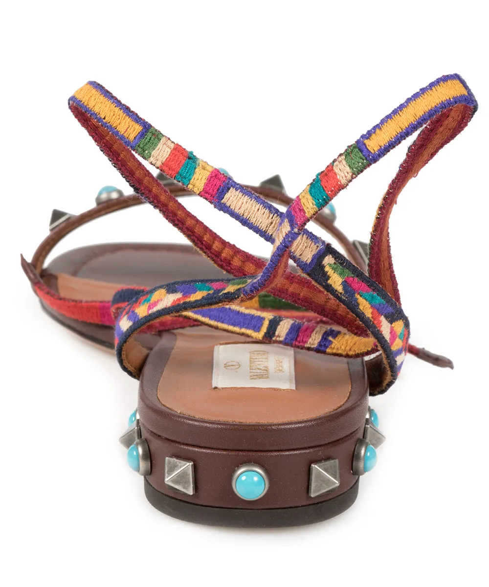 Valentino Light Brown Rockstud Rolling Sandals