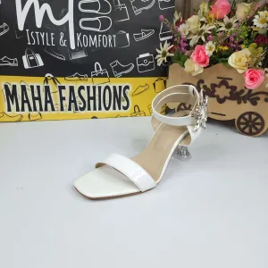 White Sandals in Heels With Buckle